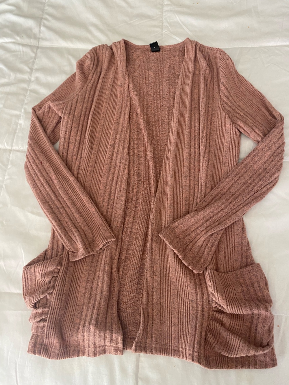 Ribbed Knit Cardigan Sweater - Dusty Rose